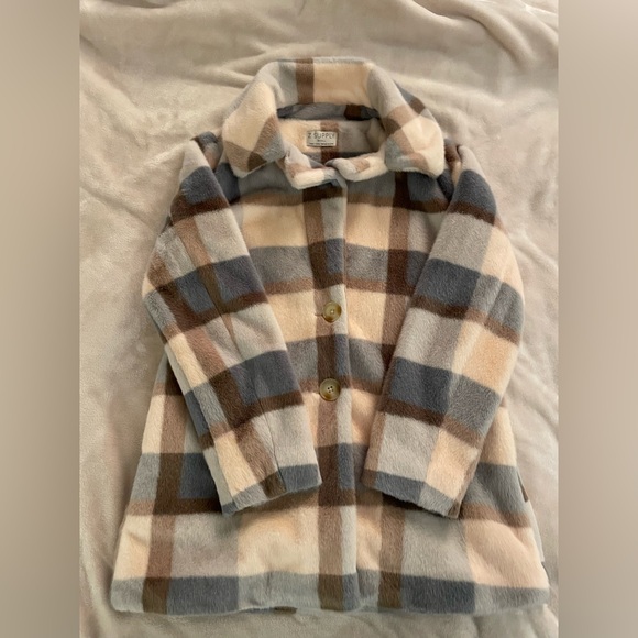 Z Supply Plaid Jacket in Blue, Creamy Peach and Brown. Oversized Small. - Picture 8 of 13